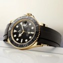 ROLEX ロレックス ヨットマスター シリーズ 自動機械式ムーブメント 100 メートル防水 メンズ ウォッチ スイス時計 42mm ブラック ダイヤル ゴールド ケース ラバーストラップ